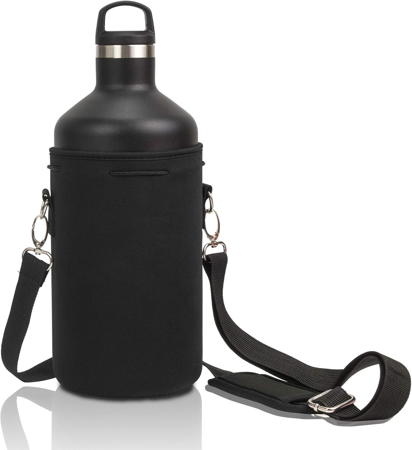 Made Easy Kit Neoprene Water Bottle Carrier Holder with Adjustable Shoulder Strap for Insulating & Carrying Water Container Canteen Flask Available in 5 Sizes (Black, M (16oz-22oz))