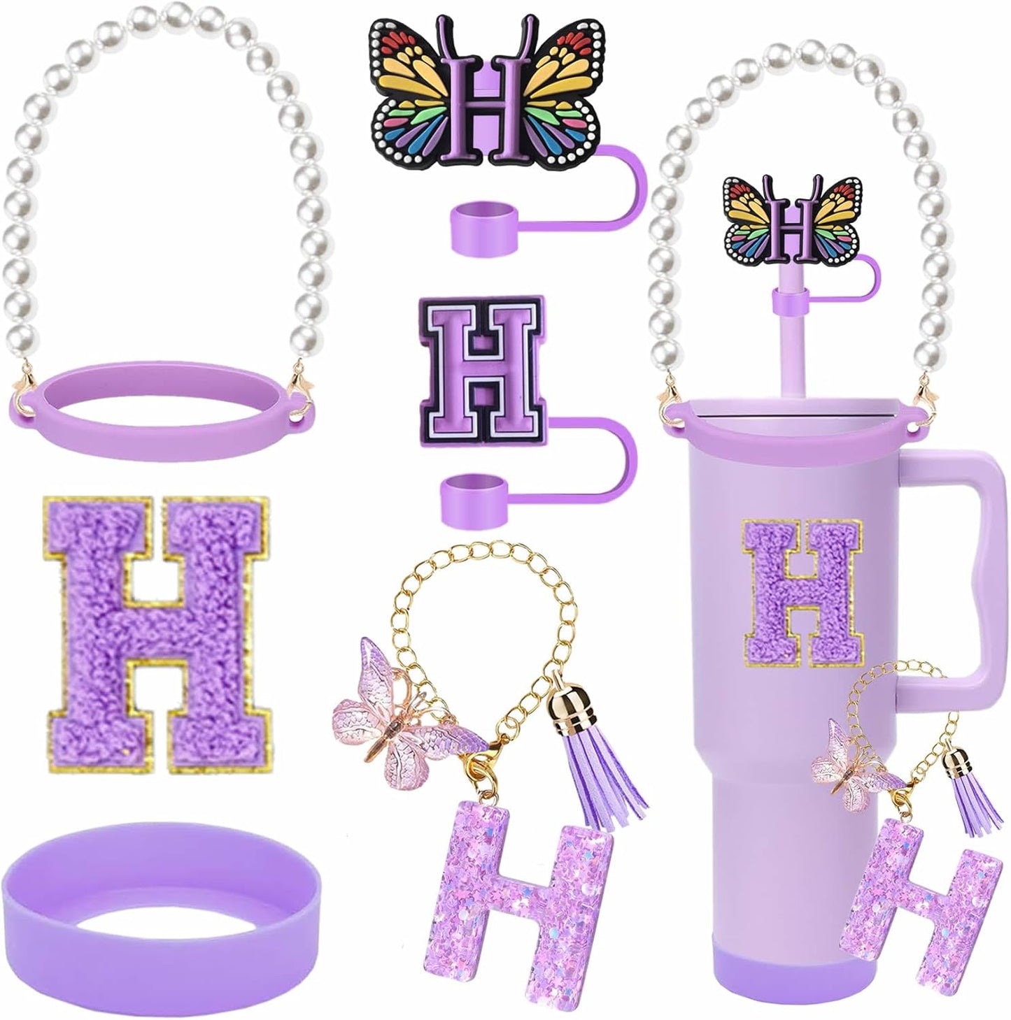 7pcs Cup Accessories for Stanley 30/40oz Tumbler, Handle Strap, Straw Cover, Silicone Boot, Letter Charm Stickers
