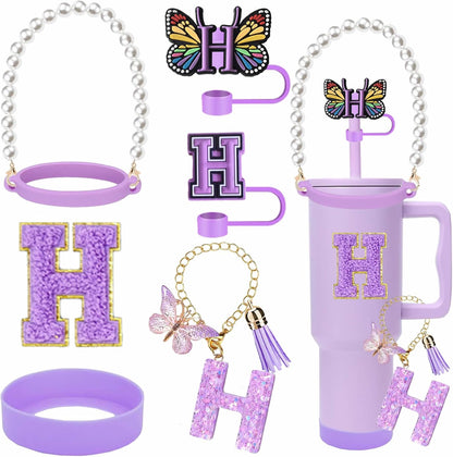 7pcs Cup Accessories for Stanley 30/40oz Tumbler, Handle Strap, Straw Cover, Silicone Boot, Letter Charm Stickers