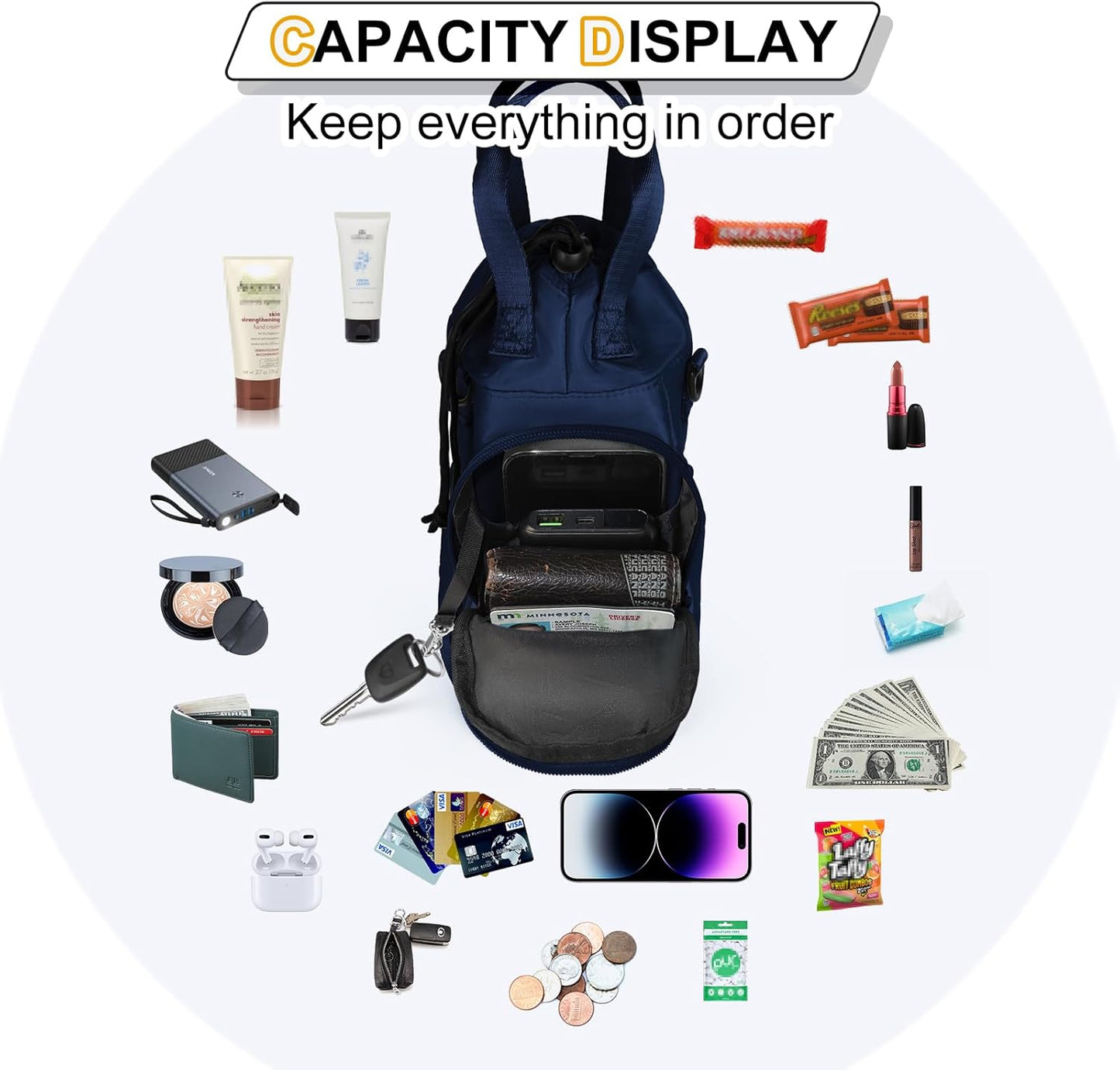 Water Bottle Holder with Strap, 4 Big Pockets with Compartment, 24oz/32oz/40oz Crossbody Water Bottle Carrier Bag