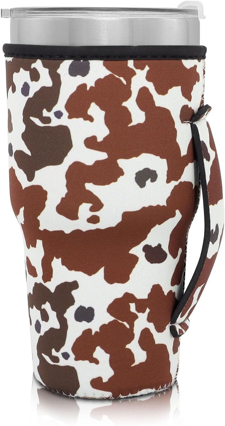 Reusable Iced Coffee Cup Sleeve Neoprene Insulated Sleeves Cup Holder with handle Idea for 30oz - 32oz Tumbler Cups, Protein Shake Bottles(Only Cup Sleeves), Black - Colors B