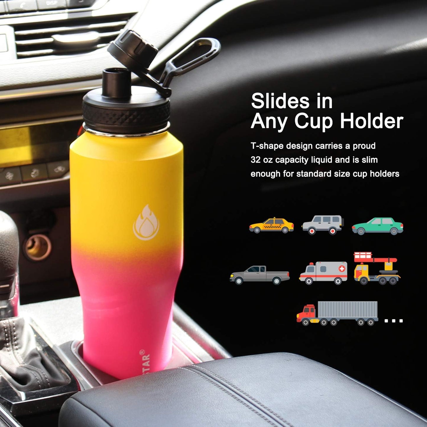 SENDESTAR 40oz Water Bottle Wide Mouth Stainless Steel Vacuum Insulated Double Wall with Straw Lids Fit in Any Car Cup Holder