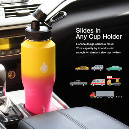 SENDESTAR 40oz Water Bottle Wide Mouth Stainless Steel Vacuum Insulated Double Wall with Straw Lids Fit in Any Car Cup Holder