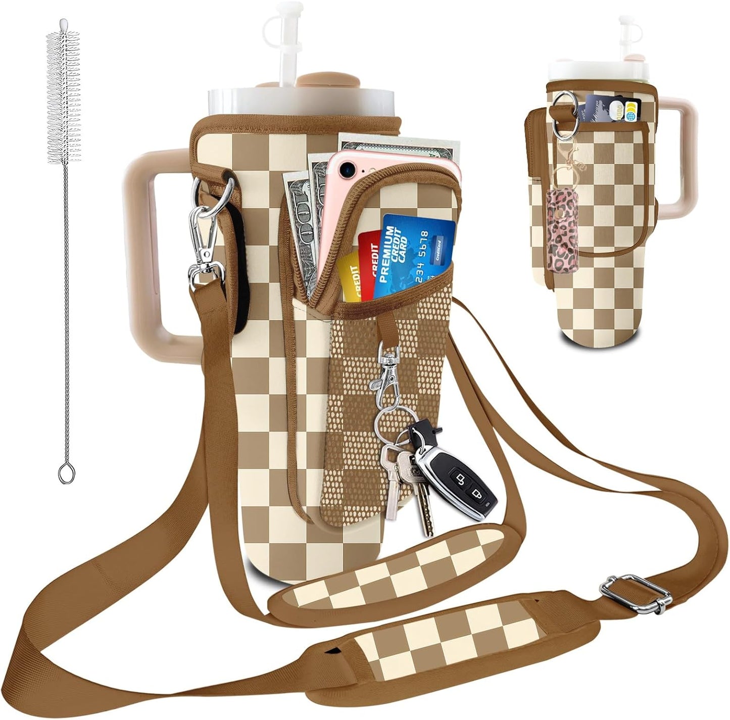 Stanley Carrier Bag for Stanley 40oz/30ozTumbler with Phone with 2 Adjustable Strap,3 Pockets Bottle Stanley Cup Carrier Bag & Case,Accessories for Hiking Travelling