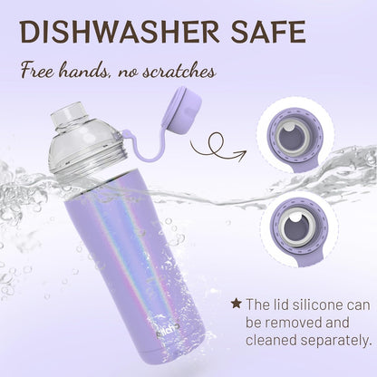 Allcho Insulated Water Bottle for Women, 18oz Stainless Steel Leak Proof Tumbler with 2 Lids, BPA-Free Tritan Chug & Straw Lid, Double Wall Vacuum Flask