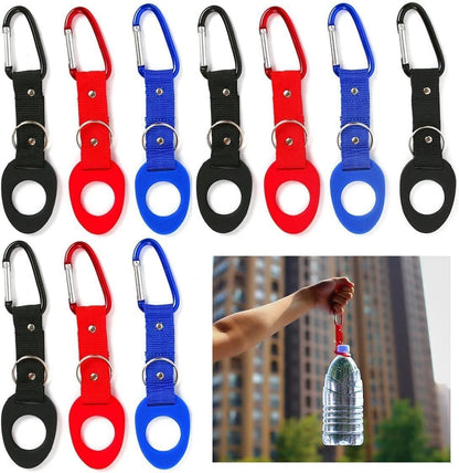 Portable Silicone Water Bottle Buckle, 10PCS Bottle Convenient Carrying Clip Hook Holder with D-Ring Hook for Camping Hiking Traveling with Emergency Aluminum Whistle by DomeStar