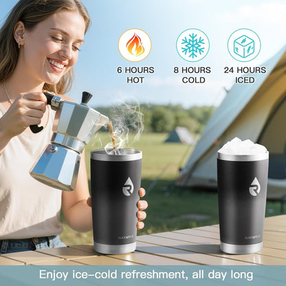 RAYMYLO Insulated Travel Coffee Tumbler 20oz, Detachable & Spill-Proof Slider Lid for Thorough Clean, Stainless Steel Reusable Coffee Mug with Lid Fits Most Car Cup Holder & BPA Free