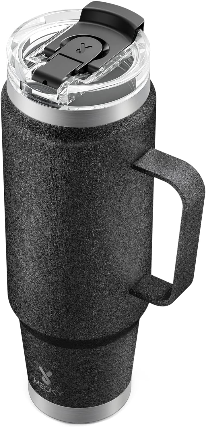 Meoky 32oz Tumbler with Handle, Stainless Steel Travel Mug with 2-in-1 Straw and Sip Lid, Vacuum Insulated Coffee Mug, 100% Leak Proof, Keeps Cold for 24 Hours or Hot for 8 Hours (Sky)