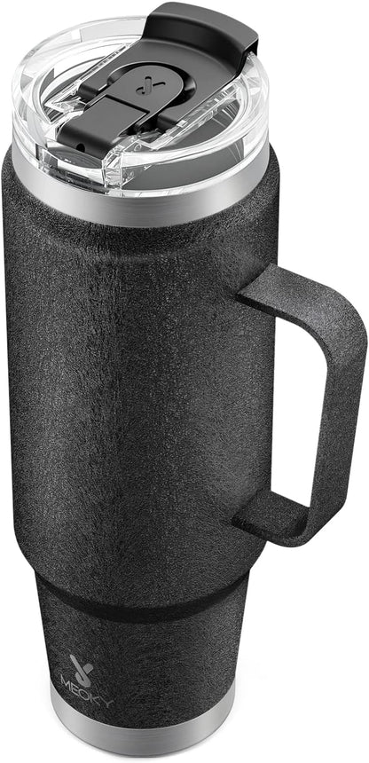 Meoky 32oz Tumbler with Handle, Stainless Steel Travel Mug with 2-in-1 Straw and Sip Lid, Vacuum Insulated Coffee Mug, 100% Leak Proof, Keeps Cold for 24 Hours or Hot for 8 Hours (Sky)