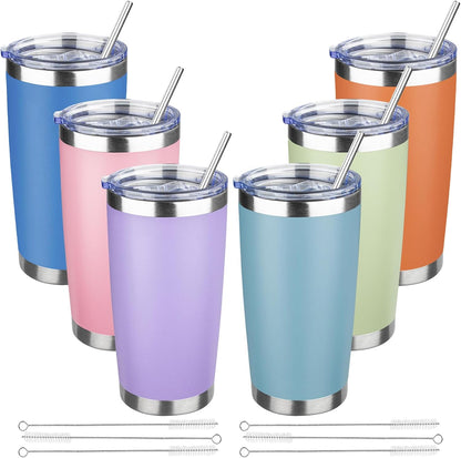 20 oz Tumbler with Lids and Straws, Stainless Steel Insulated Travel Coffee Mug, Double Wall Vacuum Insulated Tumblers, Powder Coated Coffee Tumbler for Cold & Hot Drinks (Light Purple)
