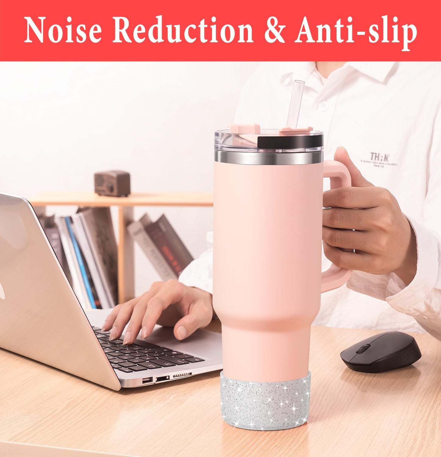 KTKUDY 2 PCS Glitter Silicone Boot Compatible with Stanley Tumbler 20 30 40 oz & Fits Hydro Flask Water Bottle 12-24oz & Fits Yeti, Simple Modern, Owala Cup - Bling Cup Bottom Protector Accessories