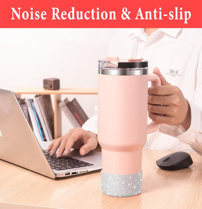 KTKUDY 2 PCS Glitter Silicone Boot Compatible with Stanley Tumbler 20 30 40 oz & Fits Hydro Flask Water Bottle 12-24oz & Fits Yeti, Simple Modern, Owala Cup - Bling Cup Bottom Protector Accessories
