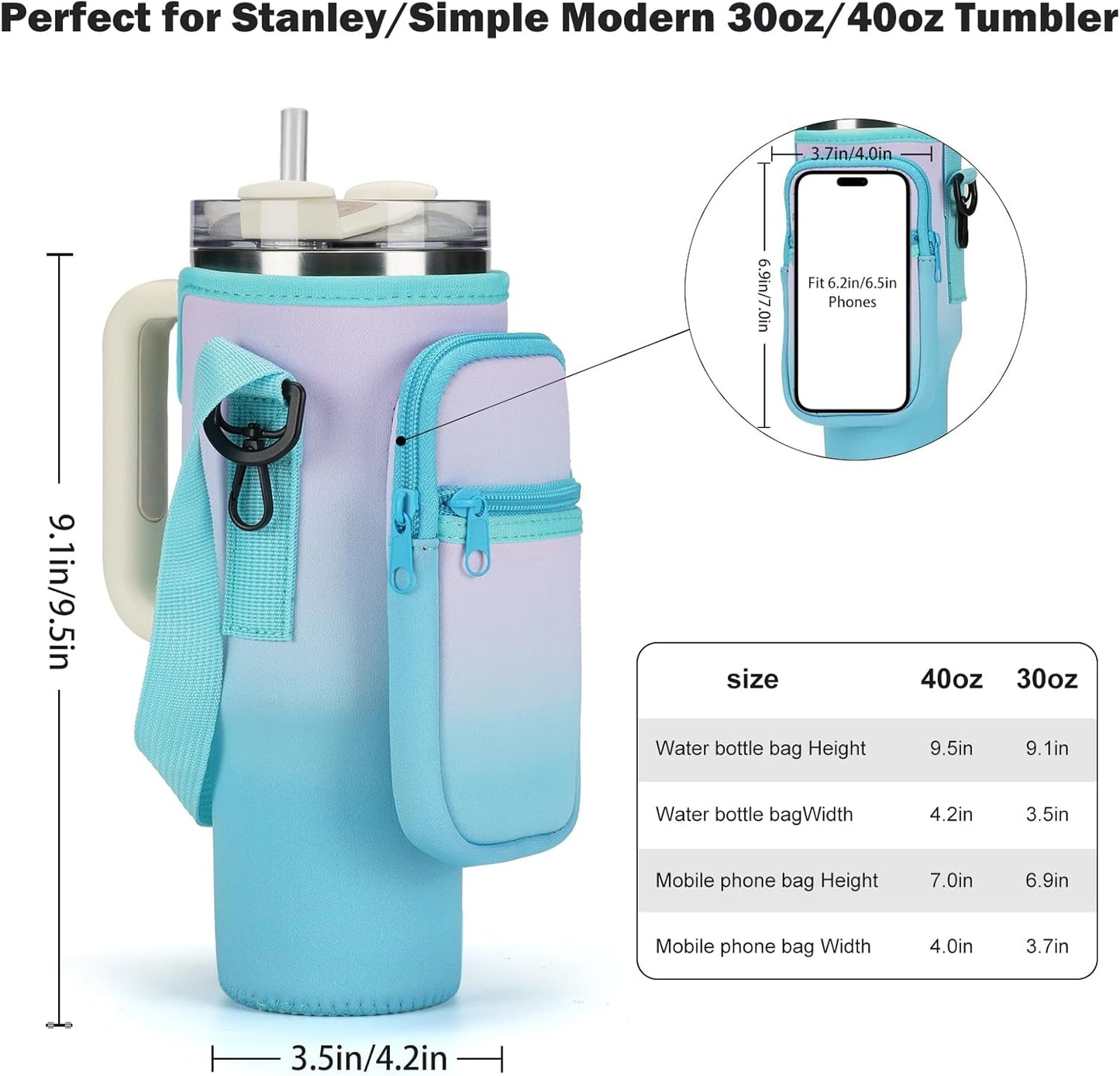 GOEWY Water Bottle Carrier Bag for Stanley 40/30 oz Tumbler with Phone Pocket Neoprene Water Bottle Holder with Shoulder & Handheld Strap Stanley Cup Accessories
