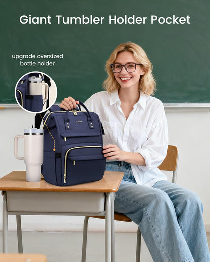 LOVEVOOK Laptop Backpack for Women with Giant Tumbler Holder Pocket,15.6 inch Waterproof Travel Backpack Purse Computer Laptop Bag,Professional Work College Nurse Teacher Backpack Casual Daypack,Black