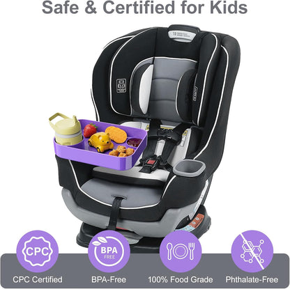 Car Seat Snack Tray for Toddlers - 3 Inch Cup Holder Fits Most Sippy Cups & Straw Bottles with Dip Well, Mess-Free Square Kids Travel Tray Road Trip Essentials, Black