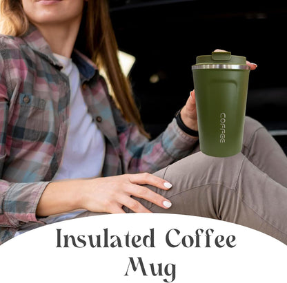 YINBAOGE Insulated Travel Coffee Mug, Spill & Leak Proof, Portable To Go Camping Stainless Steel Coffee Tumbler, Reusable Thermal Coffee Cup with Lid for Hot & Cold Drinks (Black, 12 OZ)