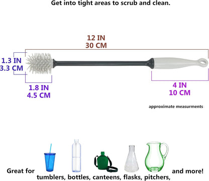 Iconikal 2-Pack Silicone Bottle Brush 12-Inch Gray - Flexible Non-Scratch Cleaner for Water Bottles, Tumblers, Shakers