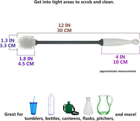 Iconikal 2-Pack Silicone Bottle Brush 12-Inch Gray - Flexible Non-Scratch Cleaner for Water Bottles, Tumblers, Shakers