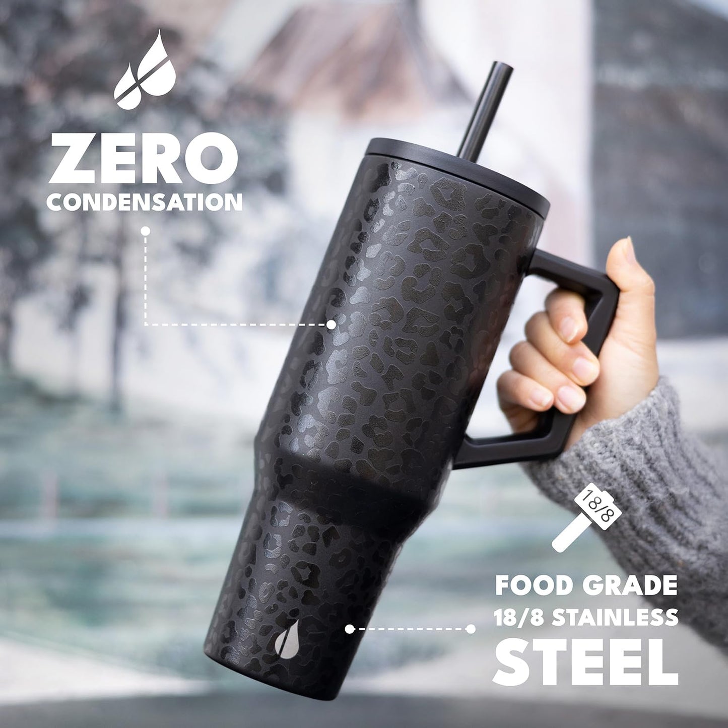 Elemental 32 oz 100% Leak Proof Tumbler with Handle & Straw - Stainless Steel Double Wall Insulated Tumbler for Hot and Cold Beverages - Travel Coffee Mug with Sip & Straw Lid - White - Colors B