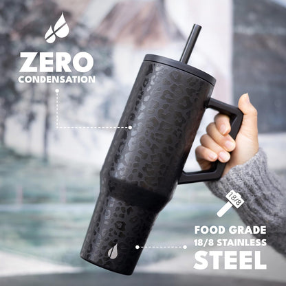 Elemental 32 oz 100% Leak Proof Tumbler with Handle & Straw - Stainless Steel Double Wall Insulated Tumbler for Hot and Cold Beverages - Travel Coffee Mug with Sip & Straw Lid - White - Colors B