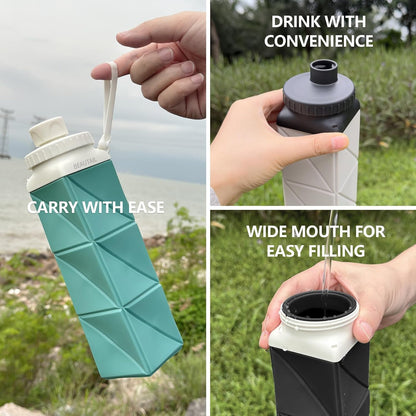 BEAUTAIL Collapsible Water Bottles 20.6oz, Silicone Foldable Portable Travel Water Bottle, Lightweight Reusable Leakproof for Traveling Camping Hiking Cycling Yoga Sports Outdoor