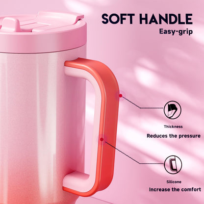 Meoky 32 oz Tumbler with Handle and Flip Straw, 100% Leakproof Tumbler with Lid and Straw, Stainless Steel Insulated Cup, Cupholder Friendly, Keeps Cold for 24 Hours (Night)