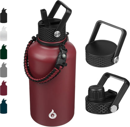 BJPKPK Insulated Water Bottles with Straw Lid, 40oz Stainless Steel Water Bottles with 3 Lids, BPA Free Leakproof Thermo, Tumblers, Cups for Sports, Gym- Midnight - Colors B