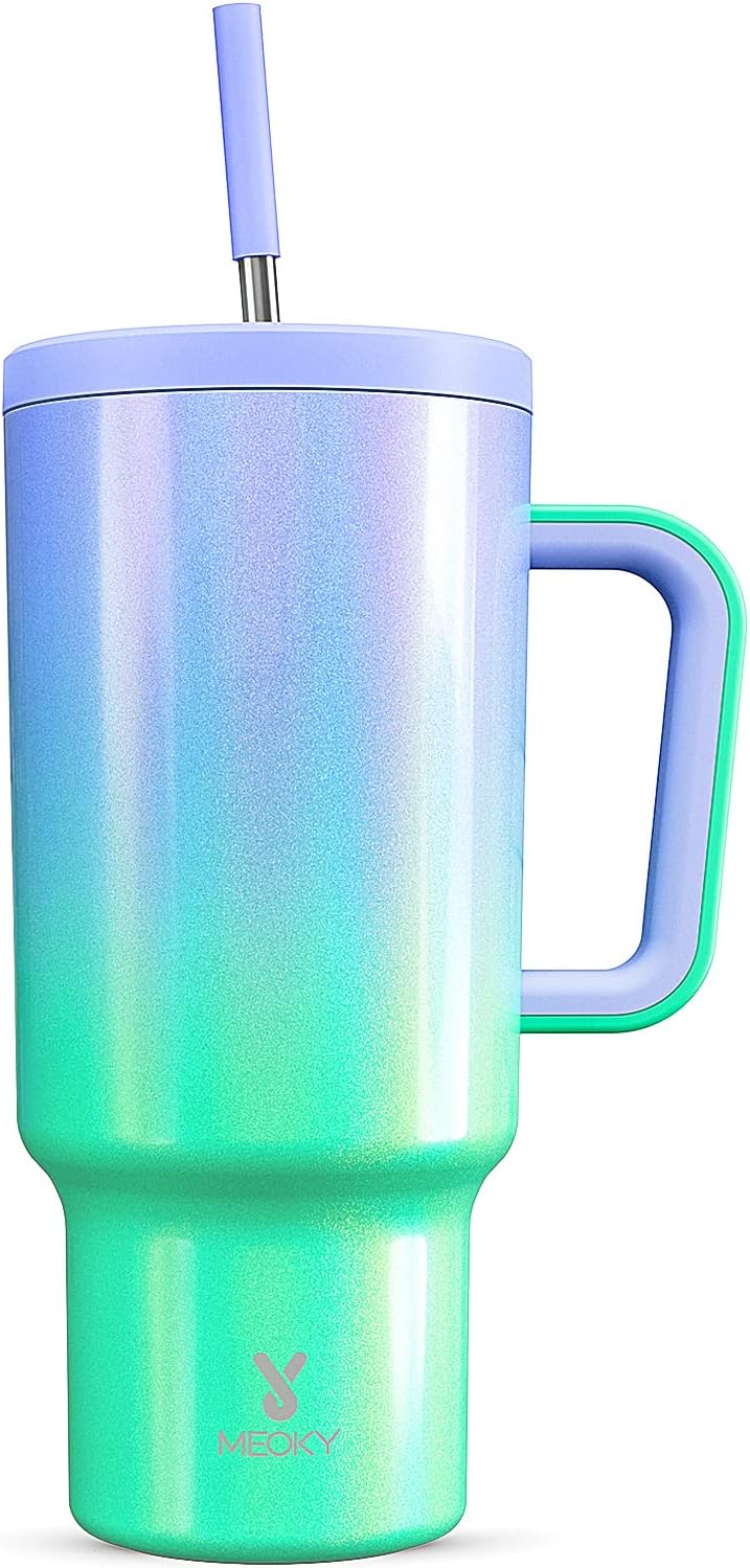 Meoky 40 oz Tumbler with Handle and Straw: Stainless Steel Insulated Tumbler with Lid and Straw - 100% Leak Proof Tumbler for Car Cup Holders - Travelers Commuters Workers, Donut