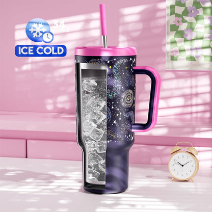 Meoky 40 oz Tumbler with Handle and Straw: Stainless Steel Insulated Tumbler with Lid and Straw - 100% Leak Proof Tumbler for Car Cup Holders - Travelers Commuters Workers, Donut