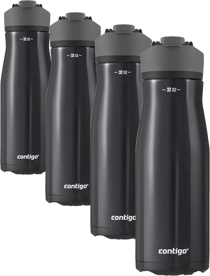 Contigo Cortland Chill 2.0 Vacuum-Insulated Stainless Steel Water Bottle, Spill-Proof Sip Technology, Interchangeable Lid, 24oz, Steel/Licorice, Perfect for Fitness Travel Everyday Use