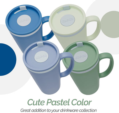 Copco Cone Desk Mug, 16 oz (Set of 4) - Double Wall Insulated Mugs with Handle, Reusable Plastic Tumblers with Twist-Off Spill Resistant Lid, BPA-Free, Microwave & Dishwasher Safe (Assorted Colors)