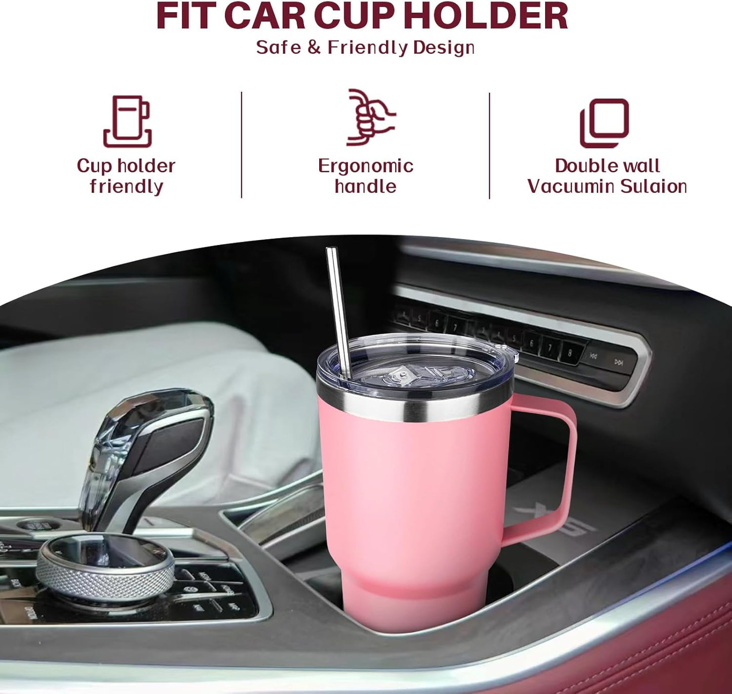 40 oz Tumbler with Handle, Insulated Tumbler with Lid and Straw, Reusable Stainless Steel Vacuum Insulated Cup, 100% Leak Proof Thermal Travel Coffee Mug Cup for Cold and Hot (Light Purple)