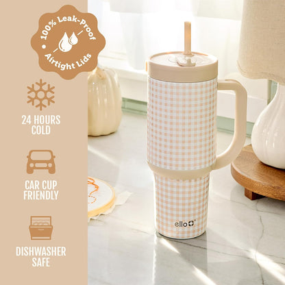 Ello Oasis 40 oz Tumbler with Handle & Retracting Straw | Reusable Insulated Stainless Steel Cup 100% Leakproof, Gifts for Teens Women Men | Keeps cold for 24 Hours, Cup Holder Friendly, Daisies