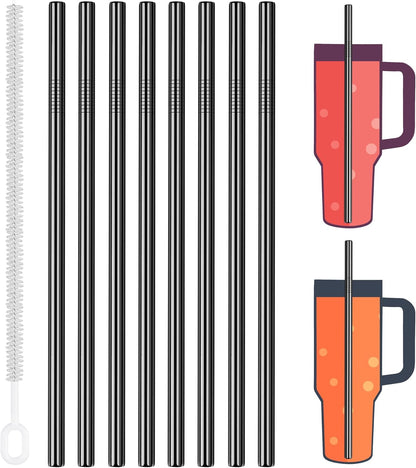 Tomorotec 8-Pack Stainless Steel Straws Fit for 40oz Stanley Tumblers, 12" Metal Straws Fit for Stanley Cup with 1 Brush, Reusable Drinking Straws for Smoothies, Milkshakes, Dishwasher Safe & BPA-Free
