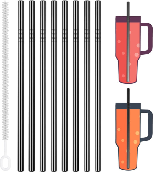 Tomorotec 8-Pack Stainless Steel Straws Fit for 40oz Stanley Tumblers, 12" Metal Straws Fit for Stanley Cup with 1 Brush, Reusable Drinking Straws for Smoothies, Milkshakes, Dishwasher Safe & BPA-Free