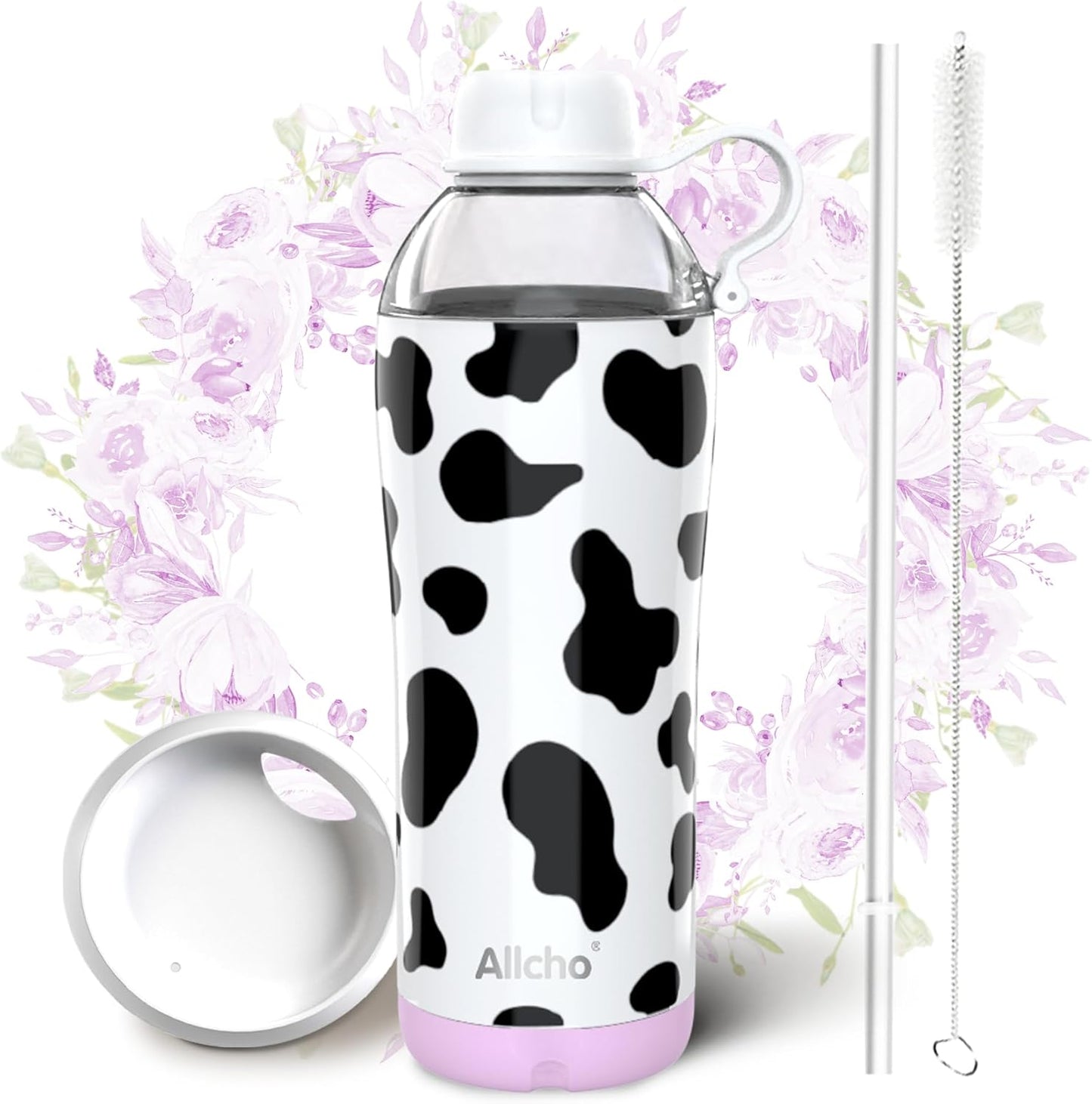Allcho Insulated Water Bottle for Women, 18oz Stainless Steel Leak Proof Tumbler with 2 Lids, BPA-Free Tritan Chug & Straw Lid, Double Wall Vacuum Flask