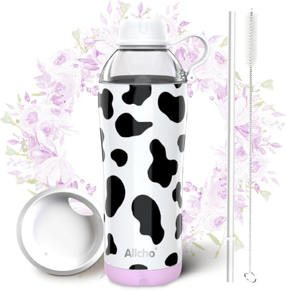 Allcho Insulated Water Bottle for Women, 18oz Stainless Steel Leak Proof Tumbler with 2 Lids, BPA-Free Tritan Chug & Straw Lid, Double Wall Vacuum Flask