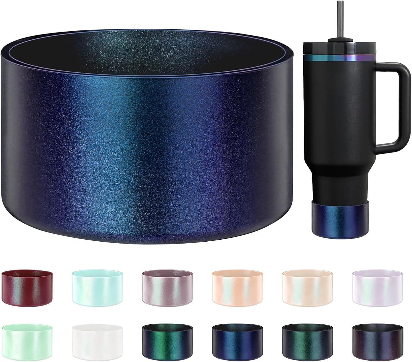 Glossy Gradient Silicone Boot, Compatible with Stanley H2.0 20-40oz & IceFlow 20-30oz, Chameleon Metallic Shimmer Cup Sleeve Protector for Hydroflask and Bottle Bottom with 2.8-3in