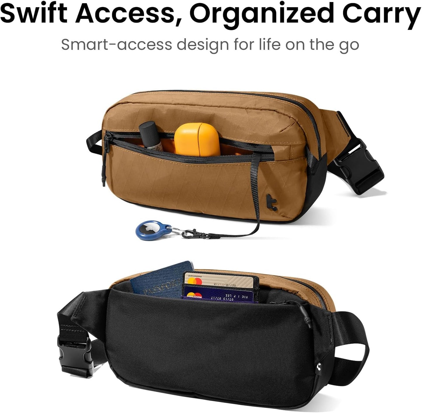 tomtoc 3.5L Sling Bag with RFID Blocking, Crossbody Bag Chest Shoulder Pack for Men and Women, Water-resistant Lightweight Casual Waist Fanny Pack for Travel/Daily Use