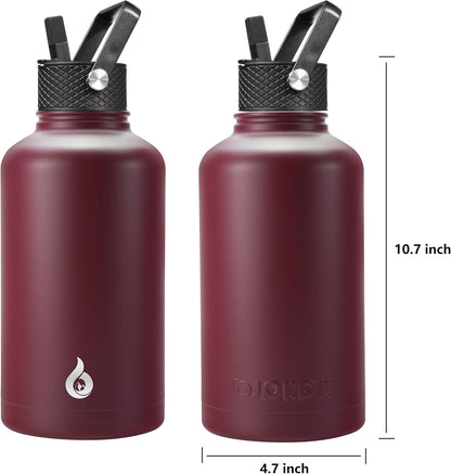BJPKPK Insulated Water Bottles with Straw Lid, 40oz Stainless Steel Water Bottles with 3 Lids, BPA Free Leakproof Thermo, Tumblers, Cups for Sports, Gym- Midnight - Colors B