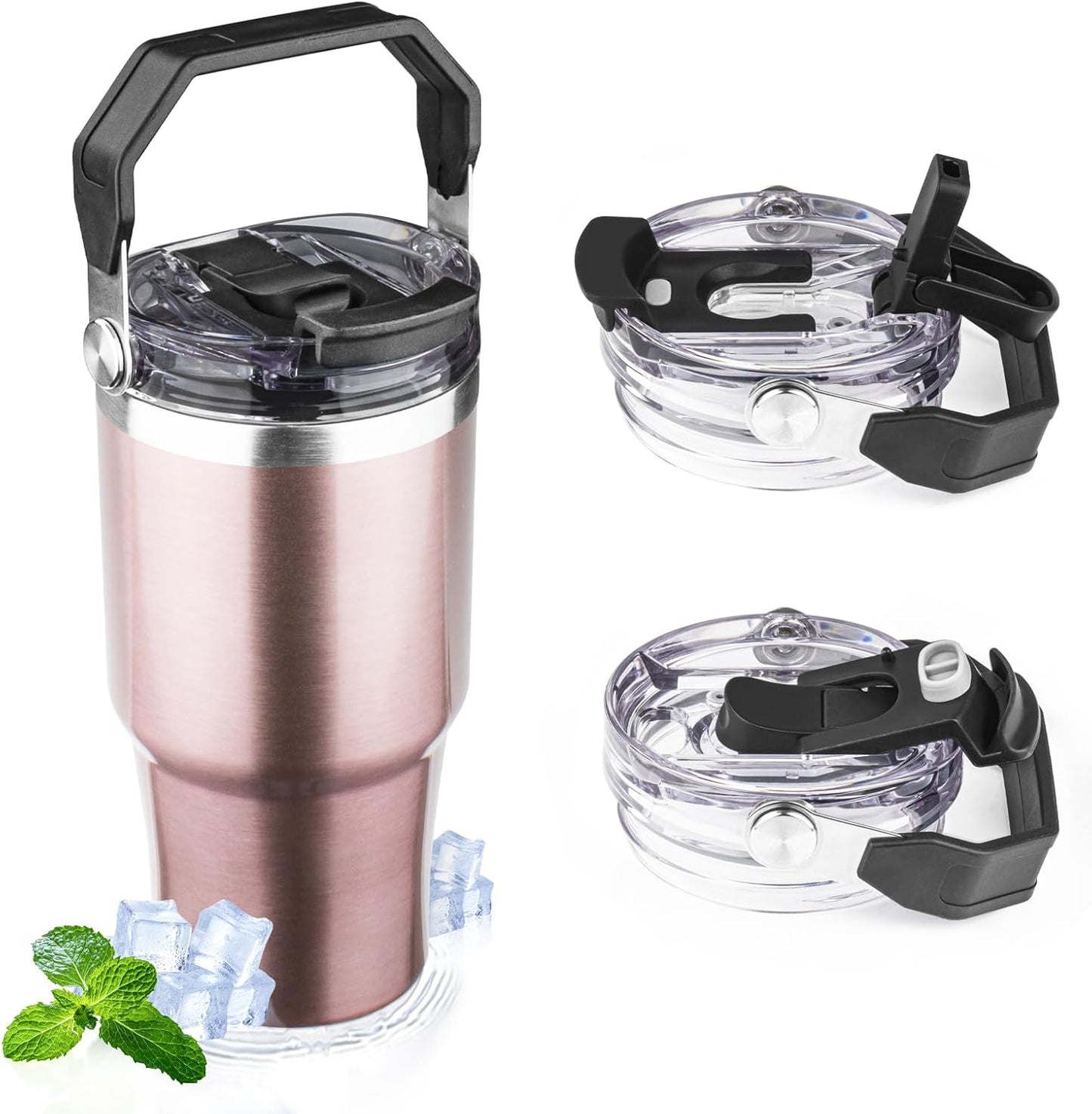 30oz Tumbler with Handle and Flip Straw Lid Double Wall Insulated Travel Coffee Mug Stainless Steel Vacuum Insulated Coffee Tumbler Cup for Hot and Cold Beverages,Leak-proof&BPA-free (30oz,Black)