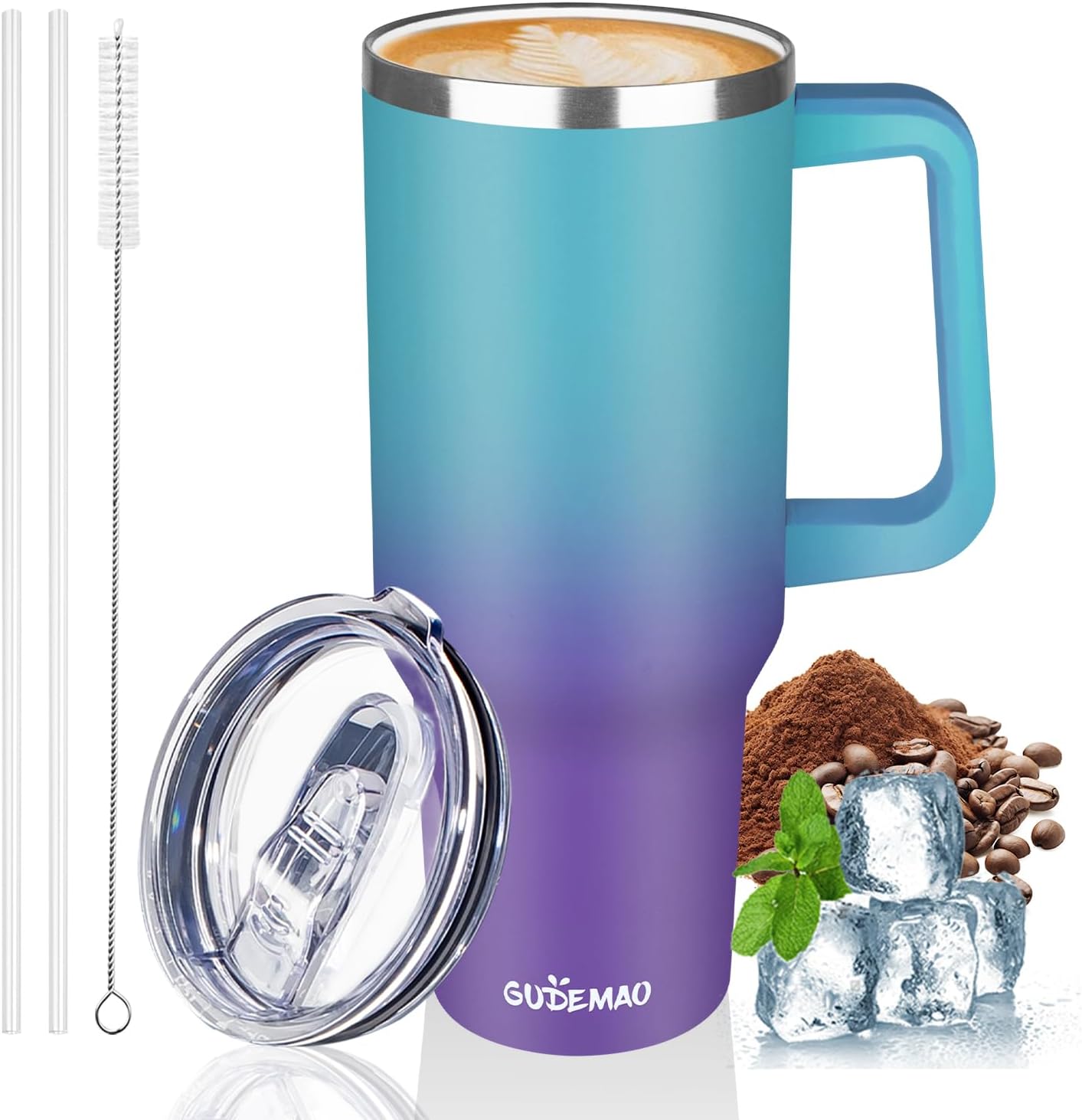 20 oz Insulated Coffee Mug with Ceramic Coating, Stainless Steel Travel Mug Tumbler with Handle Lid and Straw, Double Wall Leak-Proof Coffee Travel Mug Keeps Drink Hot and Cold (Black)