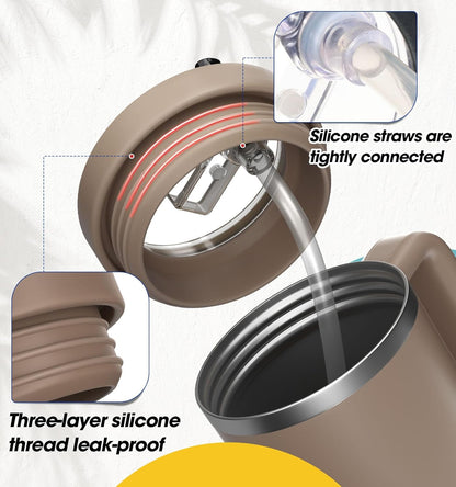 40 Oz Tumbler Flip Straw Lid for Stanley Quencher, Silicone Leak Proof Replacement Cover Reusable, Splash Resistant Cup Lids Accessories with Cleaning Brush Set