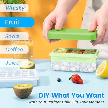 Ice Cube Tray with Lid and Bin, PHINOX 56 pcs Ice Trays for Freezer, Ice Cube Trays for Freezer with 2 trays, Container, Lid & Ice Scoop, BPA Free