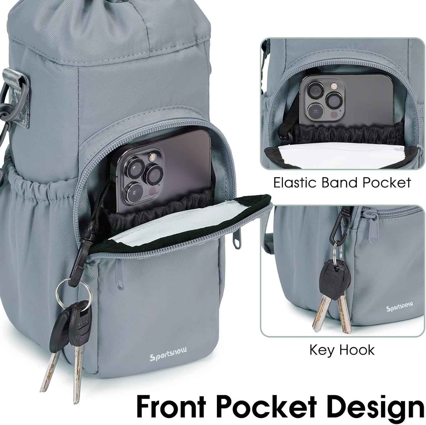 sportsnew Water Bottle Holder 40oz Crossbody Insulated Cup Sleeve Water Bottle Carrier Sling Bag with Phone Pocket, Walking