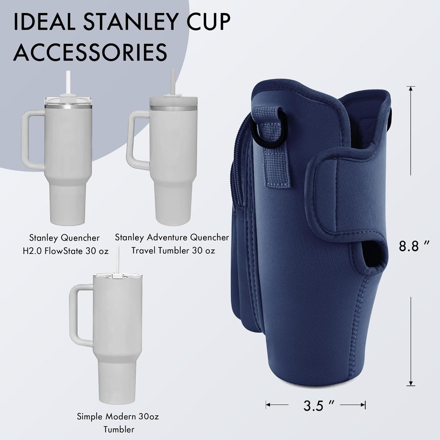 JEBEALUO Water Bottle Carrier Bag with Phone Pocket for Stanley Cup 40/30 oz, Water Bottle Holder with Adjustable Strap& Straw Cover, Stanley Cup Accessories