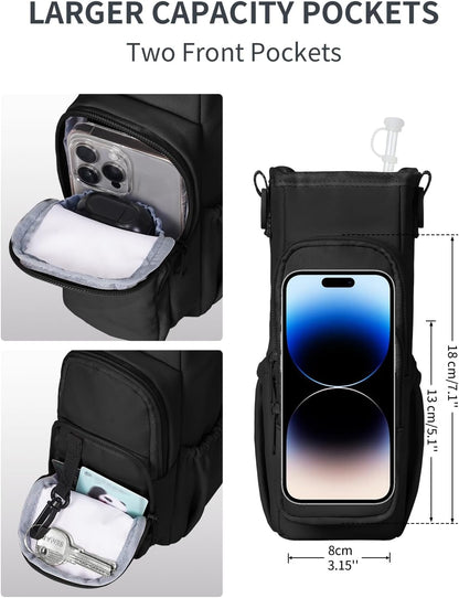 sportsnew Water Bottle Carrier Bag with Phone Pocket for 30oz 40oz Tumbler with Handle Accessories Insulated Water Bottle Holder Pouch with Strap Crossbody with Straw Cover