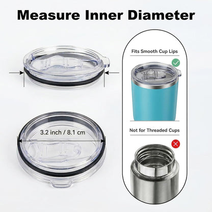 Tumbler Lid Replacement 2 Pack for 20 oz Tumblers - Compatible with Yeti Rambler & More 3.2" Mugs, Spill Proof and Splash Resistant Crystal Clear Sliding Lids, BPA-Free, Straw Friendly