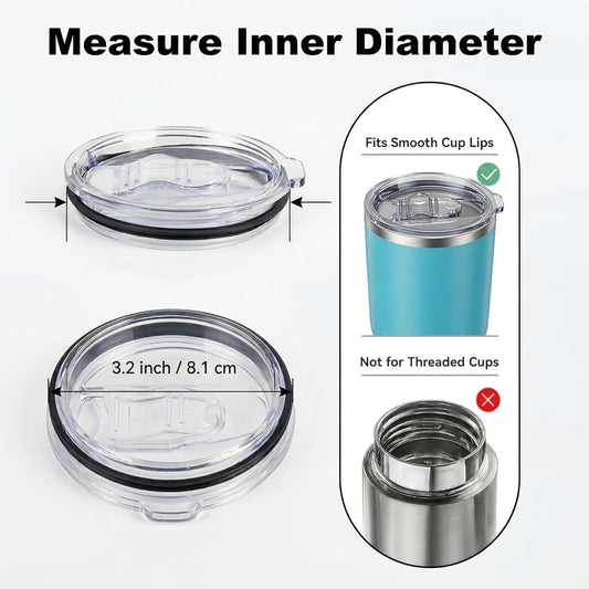 Tumbler Lid Replacement 2 Pack for 20 oz Tumblers - Compatible with Yeti Rambler & More 3.2" Mugs, Spill Proof and Splash Resistant Crystal Clear Sliding Lids, BPA-Free, Straw Friendly