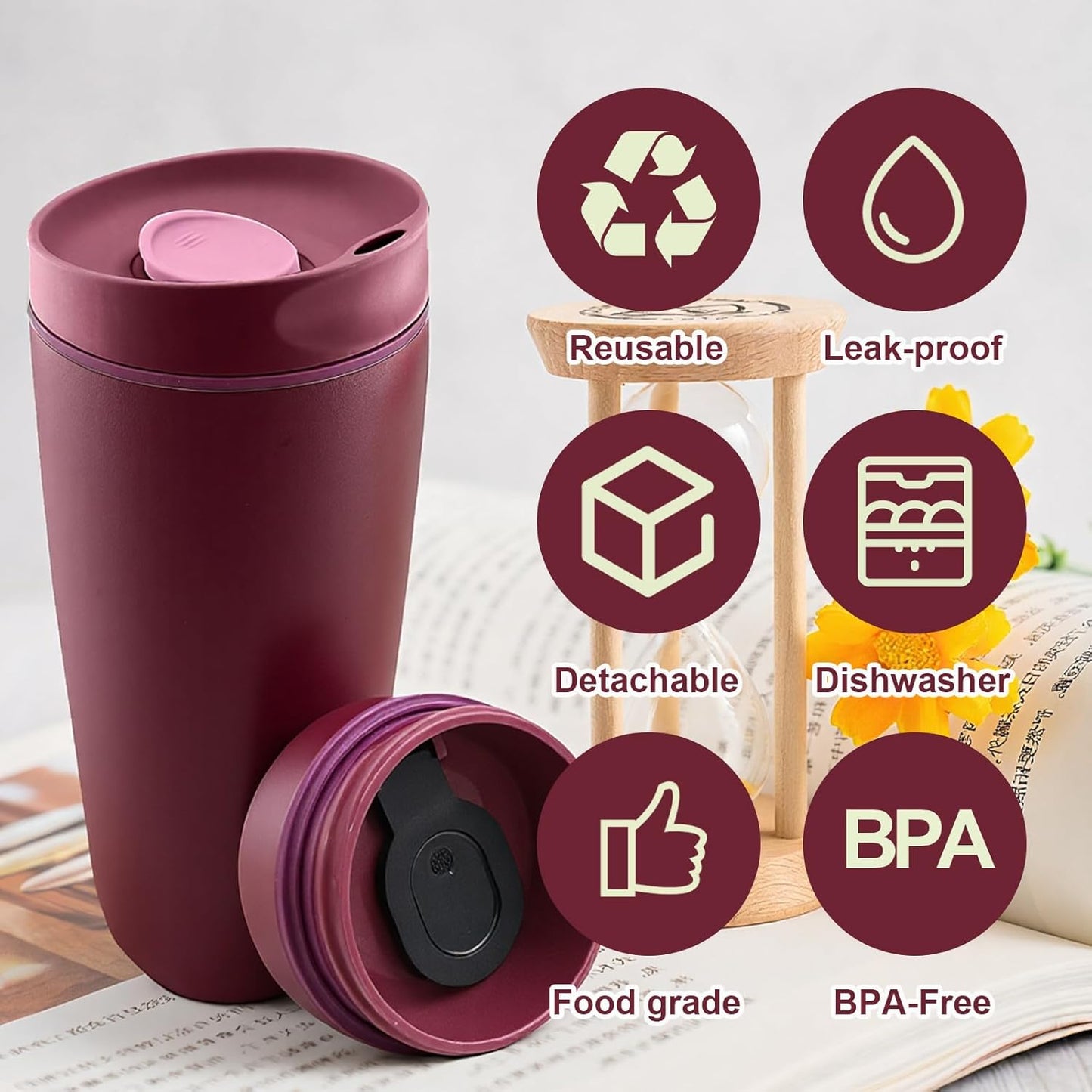 Replacement Slider Lid for Owala SmoothSip 20oz & 12oz, Top Cover Compatible with Owala 24oz Coffee Tumbler, Coffee Travel Mugs Leakproof Accessories, BPA-Free (Black Cherry)